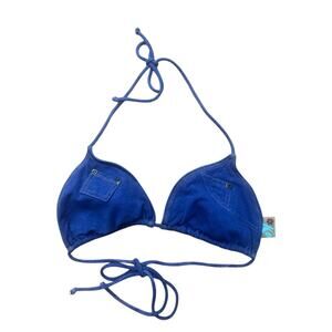 Vintage Blue Triangle Bikini Top – Y2K / 90s Faux Denim